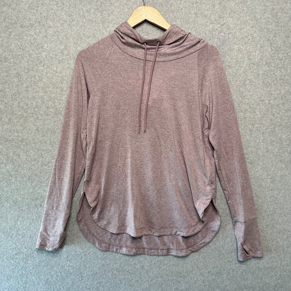 Athleta Uptempo Hoodie Sweatshirt Mauve Purple Heathered Cowl Neck Thumbhole S
